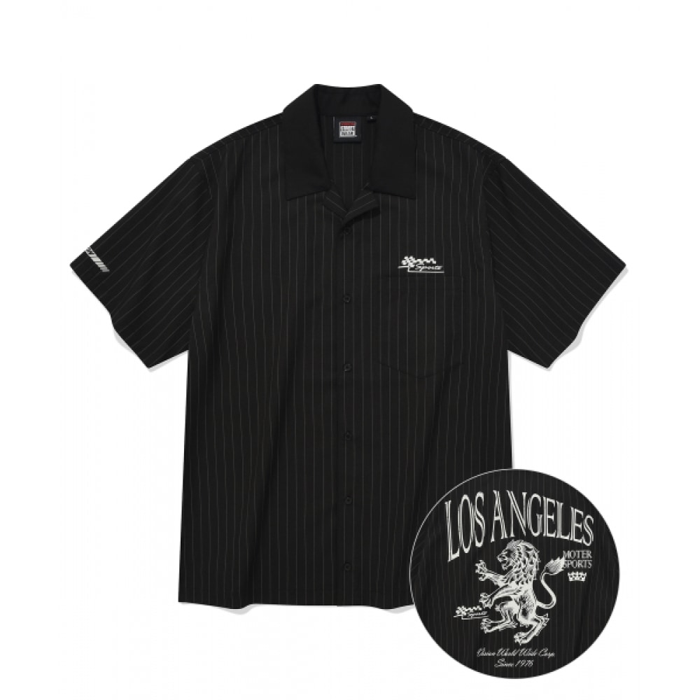 VISION ストリートウェア VSW ストライプオープンカラーシャツブラック