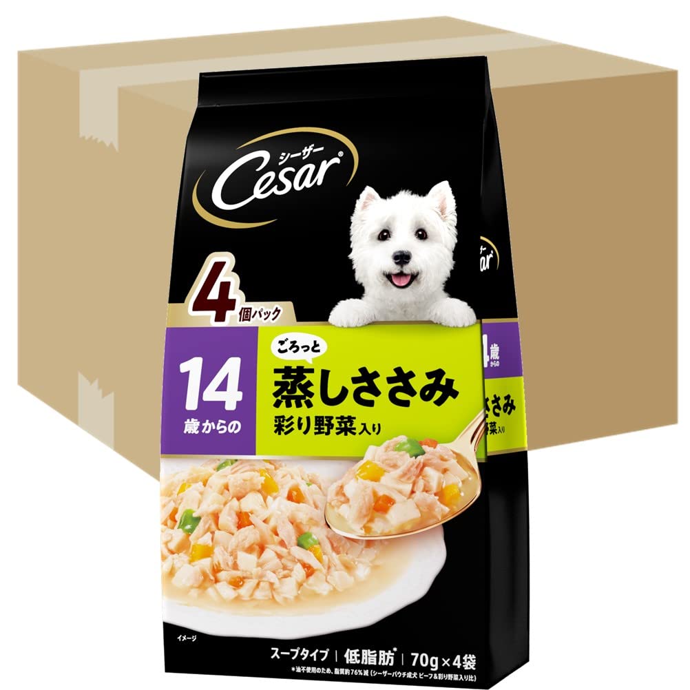 シーザー 14歳からの ドッグフード ふっくら蒸しささみ 彩り野菜入り (70g×4袋)×36個 (ケース販売)