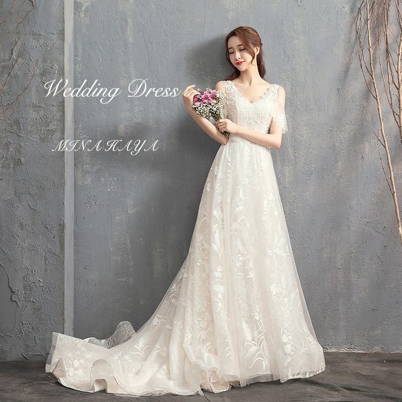 レース ウェディングドレス フォトウェディング 二次会 Aライン 白 ウエディングドレス 刺繍 前撮り ドレス 二次会ドレス 花嫁ドレス パーティードレス 結婚式ドレス ロングドレス ロン 披露宴