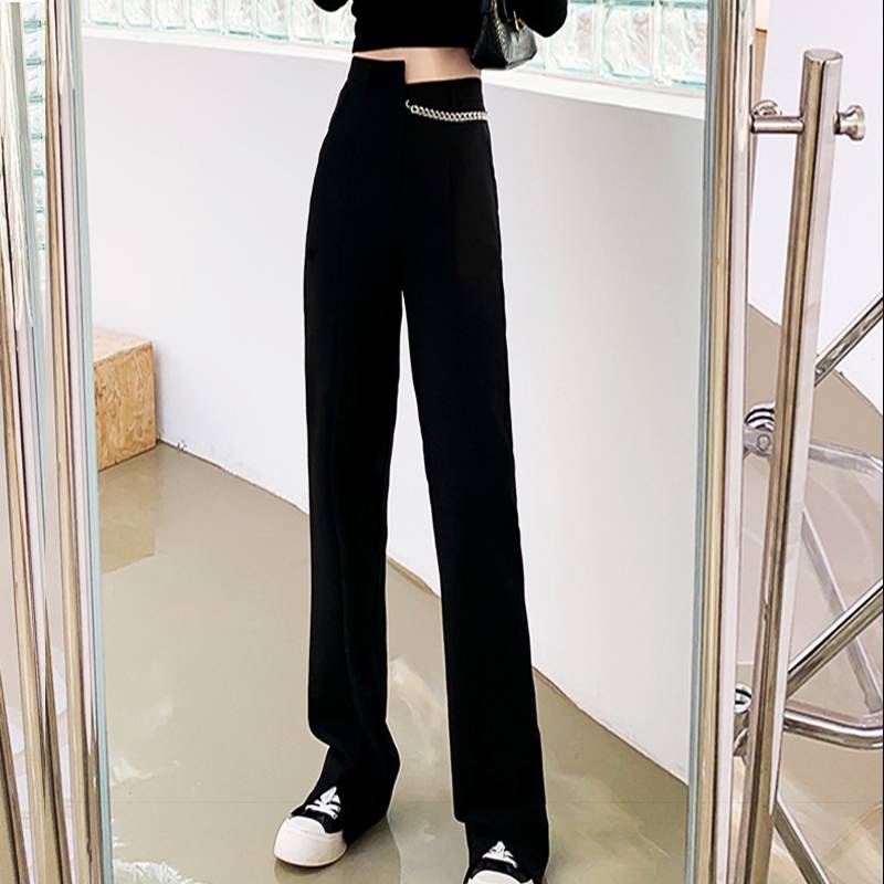 ストレートパンツ クロップド スリム 細身 ハイウエスト スリット 無地 薄手 きれいめ シンプル 大人 上品 お洒落 かっこいい 大人女子 抜け感 春 夏 秋 10代 20代 30代 女性用 学生