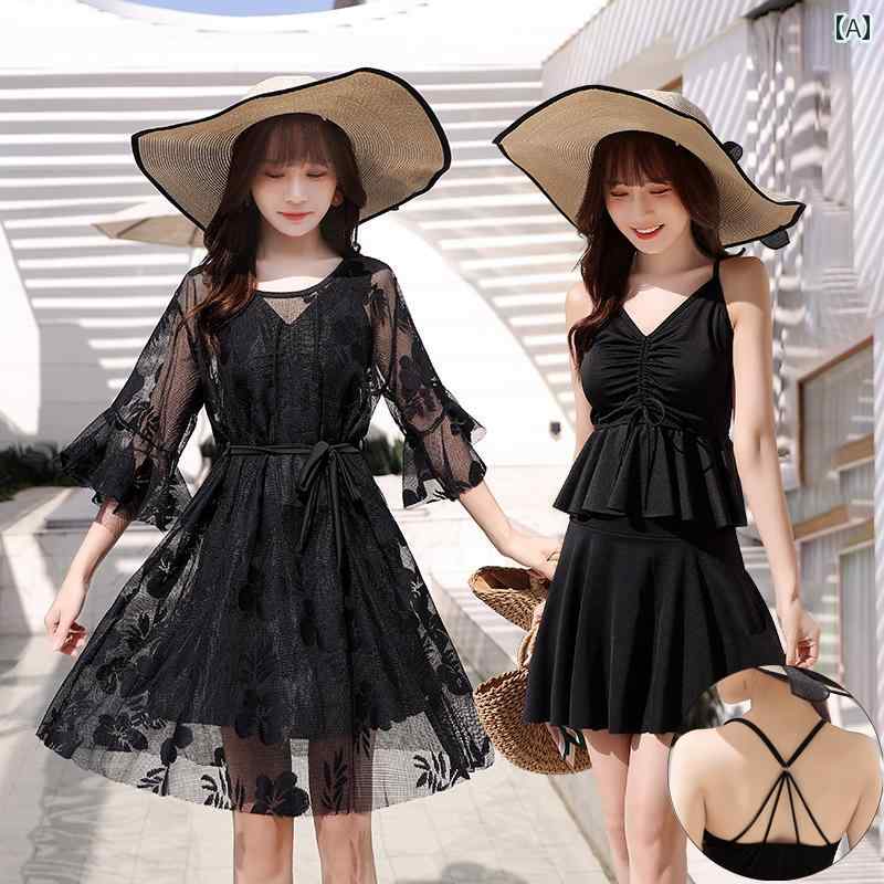 水着 おしゃれ 洋服見え 体型カバー ぽっちゃり レディース 大きめサイズ ゆったり ミドル丈 セパレート スカート 温泉 旅行 プール リゾート ビーチ レジャー 日焼け防止 シャツ スリーピース