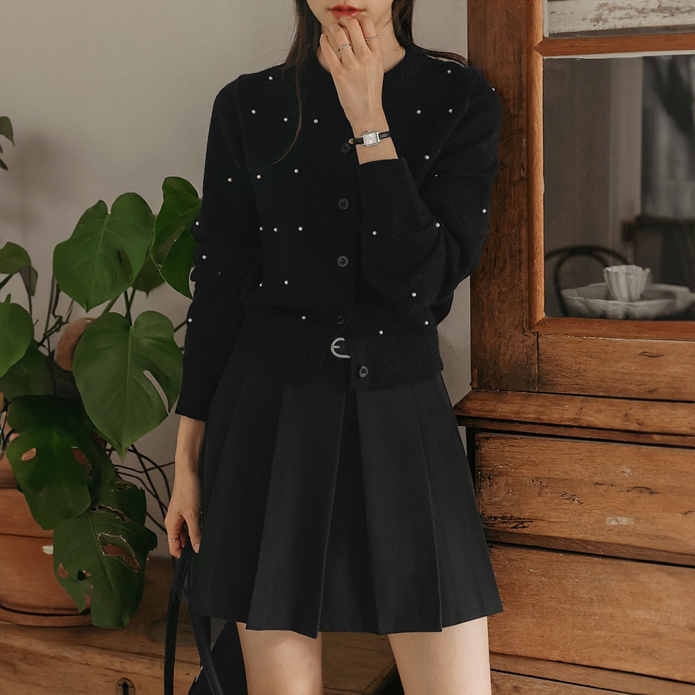 ブレットミニパールラウンドニットカーディガン