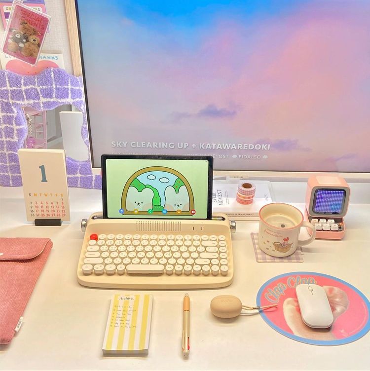 TIK TOK大人気/ワイヤレスキーボード/韓国Acttoタブレット外付けBluetoothワイヤレスキーボード/レトロドットタイプライタ/iPad携帯スタンド/キーボード/ワイヤレスキーボード