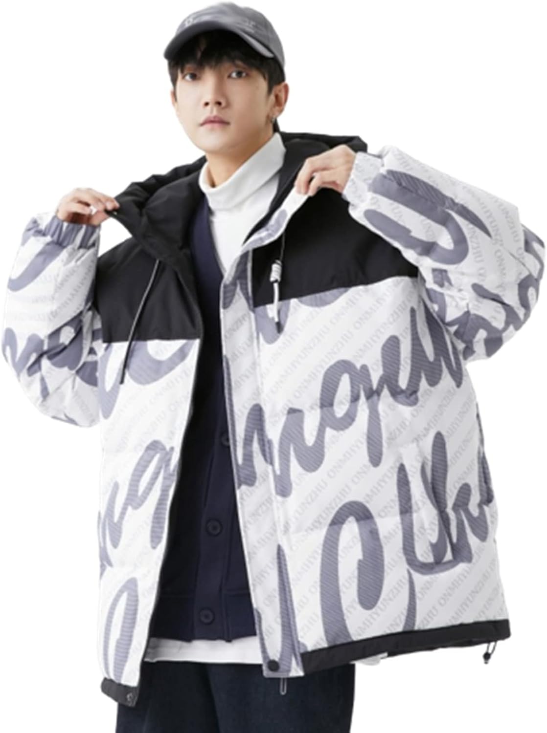 ダウンジャケット メンズ ダウンコート ショート丈 アメリカン おしゃれ 英字柄 パッチワーク カップル 85%ダウン 暖か 厚手 保温防寒 冬服 フード付き 保温コート カジュアル オーバ