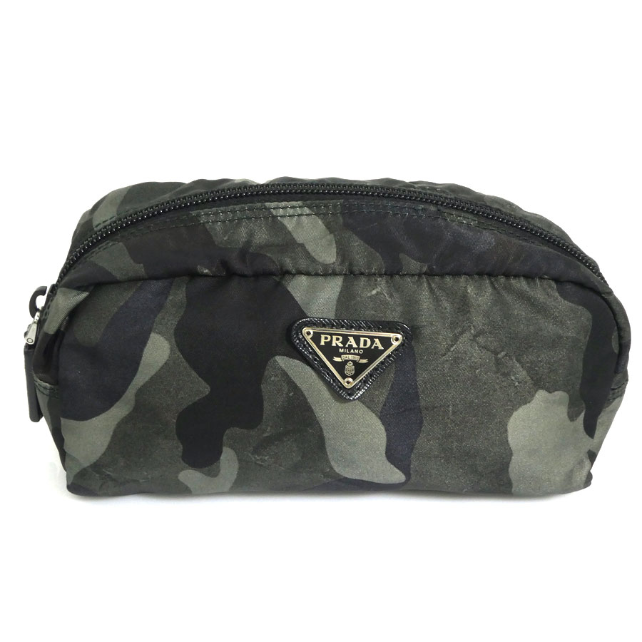 プラダ PRADA ポーチ ナイロン カーキ×ブラック ユニセックス h31463g