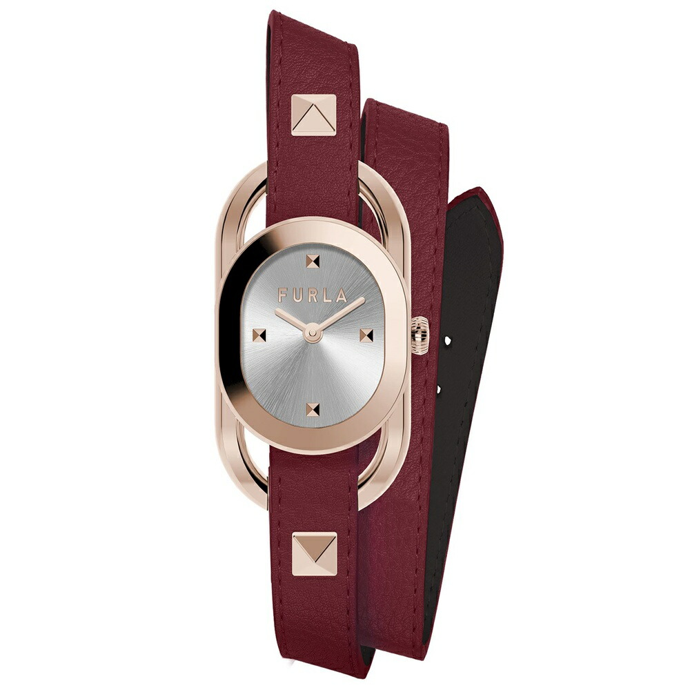 フルラ 腕時計 レディース ブランド バーガンディー 革 レザー スタッズインデックス シルバー文字盤 時計 小さい シンプル かわいい おしゃれ 大人 女性 母 妻 彼女 時計 記念日 贈り物 サプ