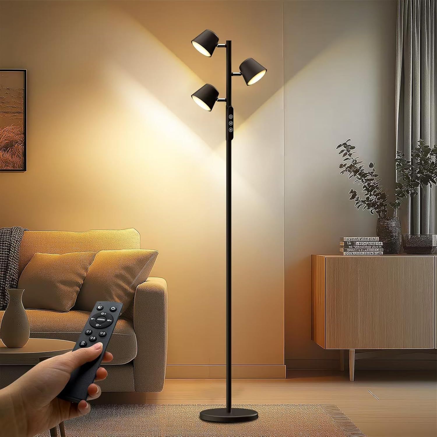 フロアライト LED「3灯・3色温度・5段階調光・30分&60分のタイマー」間接照明スタンド「30W・高さ162cm」タッチ・リモコン付き 高演色 目に優し 多角度調節 全金属 簡単組み立て（ブラック 7,107円