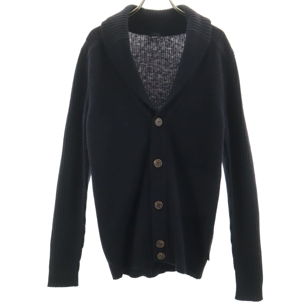 ウール100％ 長袖 ショールカラー ニットカーディガン M 黒 メンズ 古着