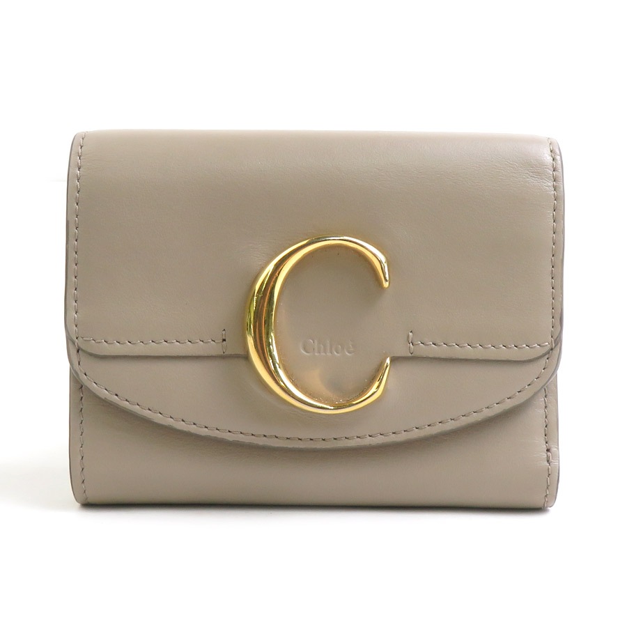 クロエ Chloe 二つ折り財布 レザー ベージュ レディース h32070a