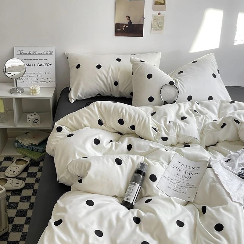 布団カバーシーツ敷パッドシーツ寝具ベッドマットレス柔軟性垂れ感布団カバー春夏シンプルウォッシュドコットン4点セット ストライプ