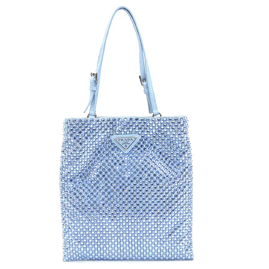 プラダ PRADA ハンドバッグ サテン/ラインストーン ライトブルー レディース 1BA253 90225n