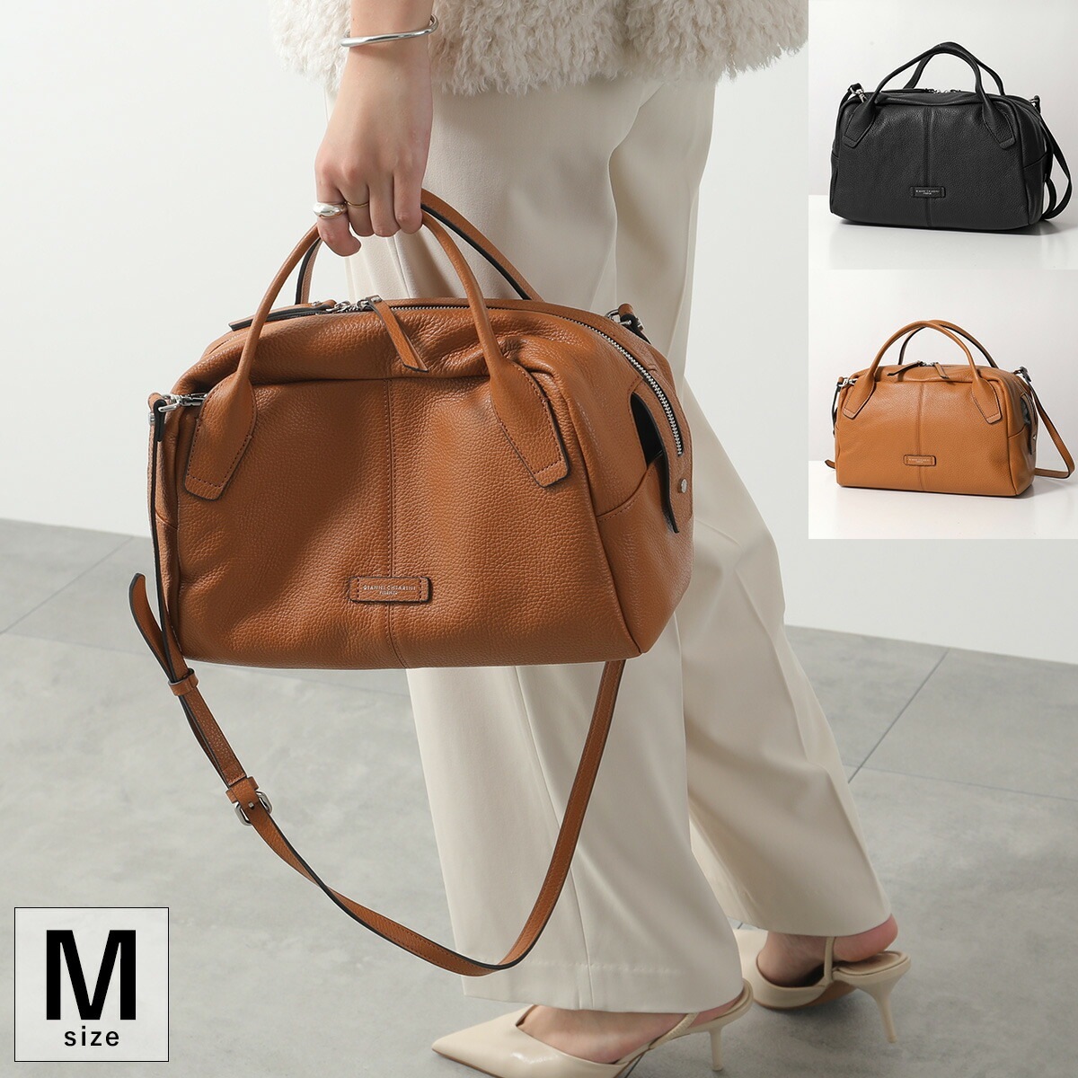 GIANNI CHIARINI ジャンニキアリーニ ショルダーバッグ EMILY M エミリー BS11301 COMM GRN ハンドバッグ ボウリングバッグ レザー ロゴ 鞄