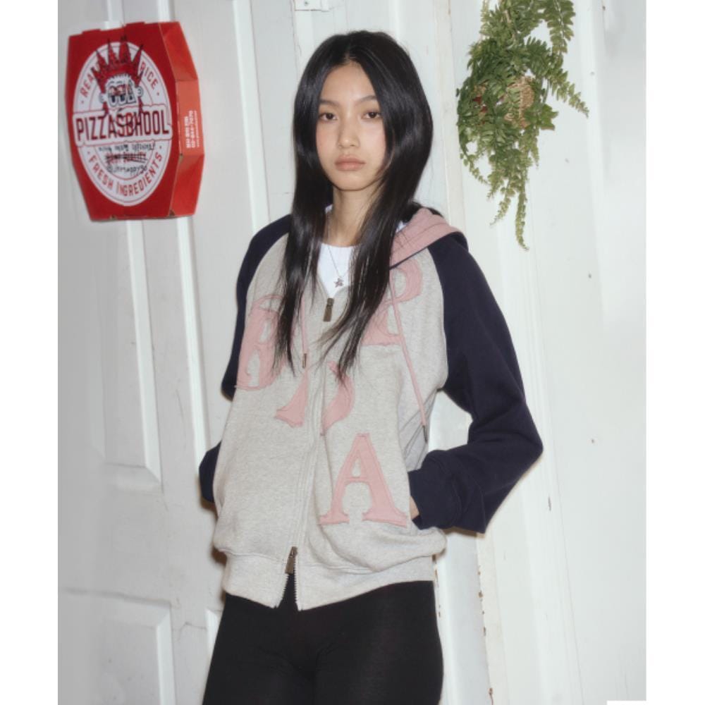 PRENDA PRDA BIG PATCH RAGLAN HOOD ZIPUP GRAY PRTVSSHZ03W