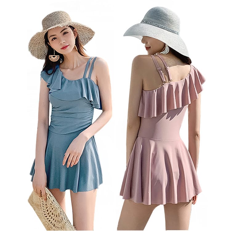 水着 レディース 体型カバー ワンピース オフショルダー 水着 オトナ女子 ママ水着 20代 30代 オールインワン みずぎ フリル お腹 お尻 太ももカバー