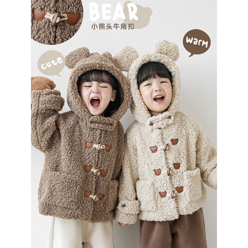 Wuli Buyi 冬 漫画 ぬいぐるみ ジャケット レトロ ホーン ボタン かわいい ベア トップ ベビー ぬいぐるみ アウター 厚手