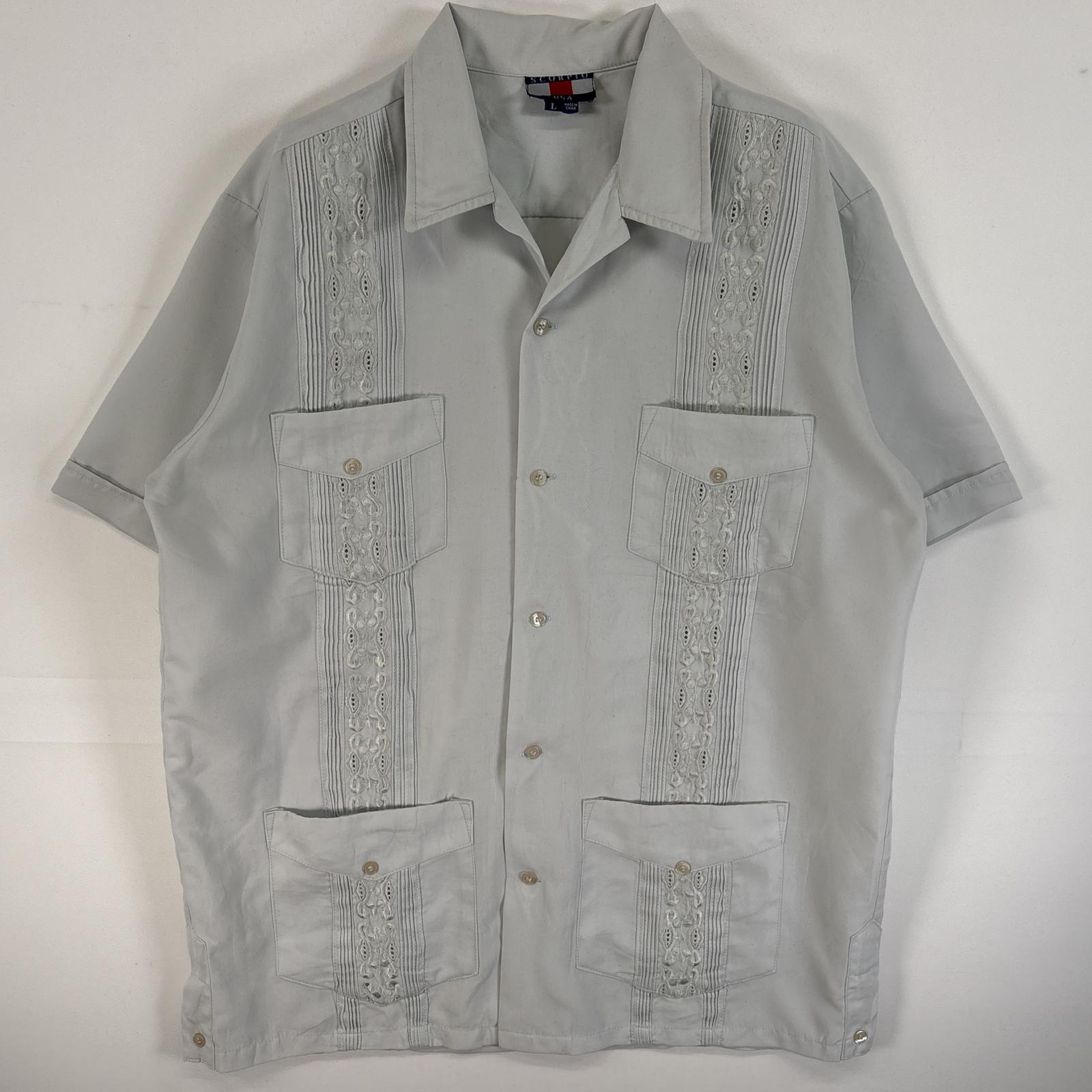 古着 SCORPIO USA 半袖シャツ キューバシャツ 厚手 刺繍デザイン L ホワイト系 無地 メンズ