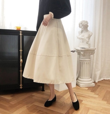 ふんわりシルエットミモレ丈スカート ボトム スカート デート フレアスカート ミモレ丈 コットン 可愛い きれいめ 上品 おしゃれ かっこいい 可愛い ラブリー キュート ガーリー クール