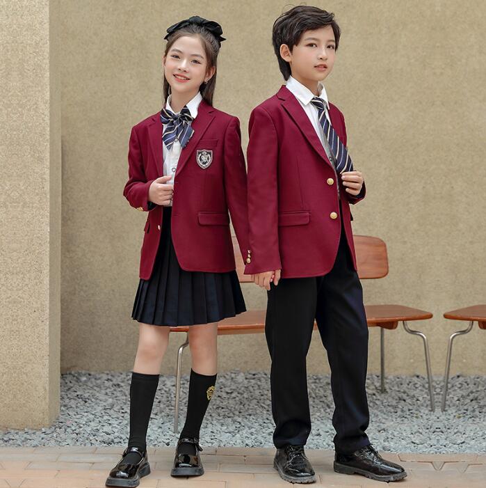 子供スーツセット フォーマルワインスーツジャケット　学園制服4点セットアップ　長袖ワイシャツ　プリーツスカート　春服中小高生　100-185　大人　幼稚園　キッズジュニア/女の子男の子コスム　発