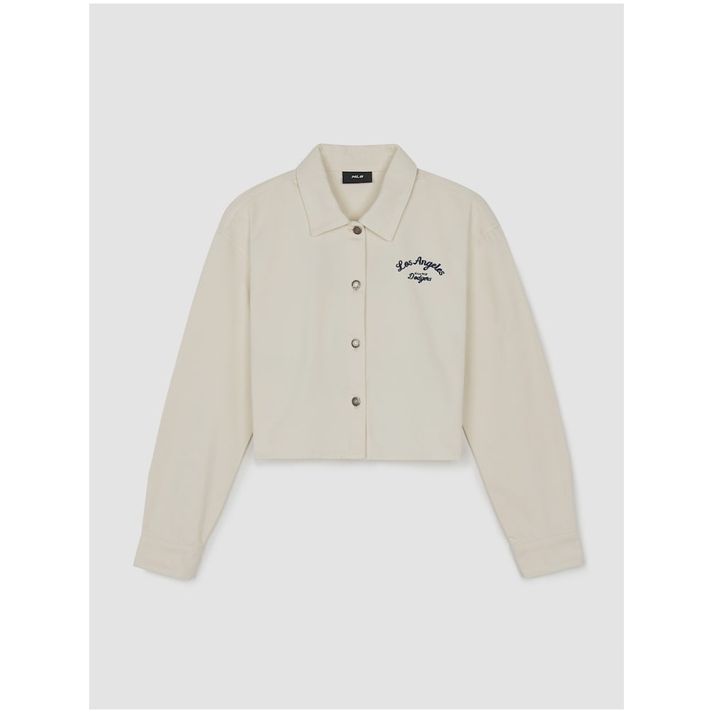 MLB 女性用バーシティカルシブエンブロイダリークロップドデニムシャツ LA (D.Cream) QHHC3FDRV0144-07CRD
