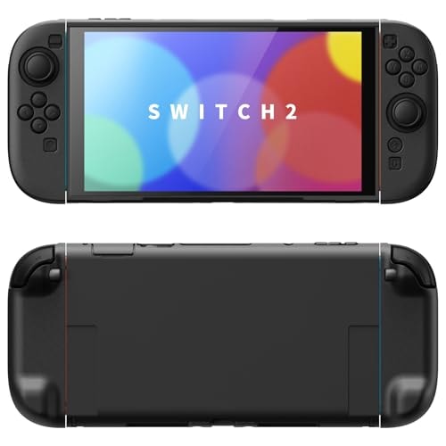 【互換品】ブラック Nintendo Switch 2（2025）対応ハードカバー 保護ケース 付けたままドックに対応 折りたたみ式スタンド＆親指グリップ付き