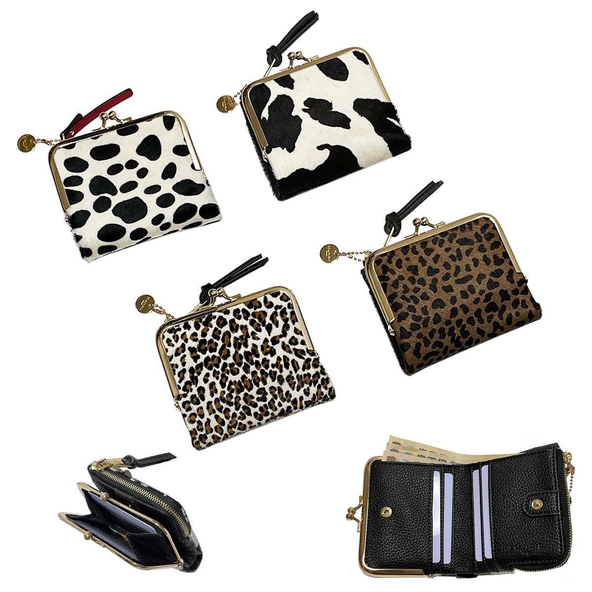 新商品 ハラコがま口ミニウォレット ガマ札 口金財布　二つ折り財布　牛革　2color