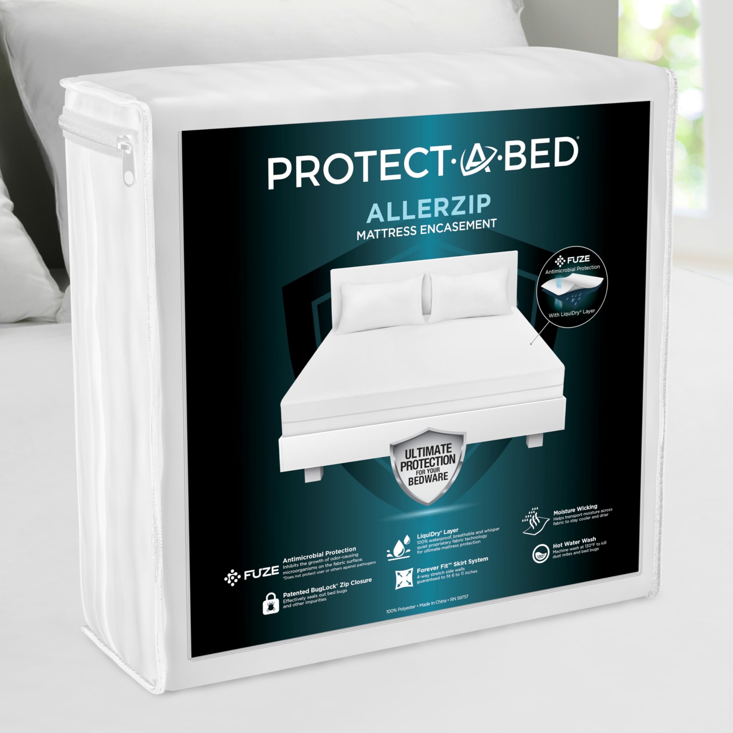 Protect-A-Bed AllerZip ファスナー付きマットレスケース クイーン トコジラミ防止 防ダニ加工 6面マットレスプロテクター 100%防水 洗えるカバー 11インチ~18インチのマッ