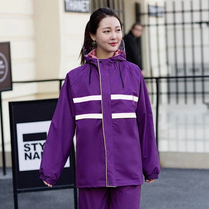 【wanzhen】レインコート 袖付き 上下セット レディース メンズ つば付き 反射テープ ファスナー レインポンチョ レインウエア 作業用 防水 雨具 軽量