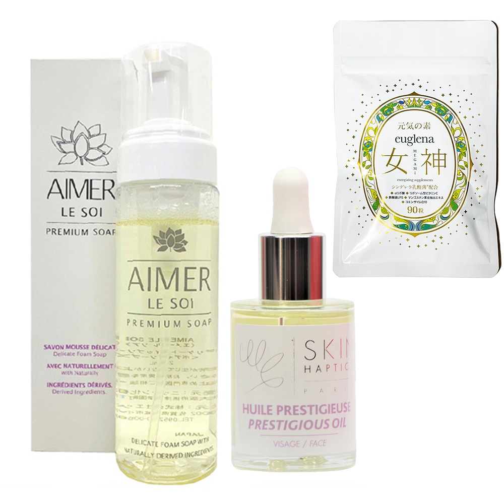 お得セットユーグレナ女神90粒＋デリケートオイルセラム30ｍｌ＋エメールソア デリケートホイップソープ 200mL デリケートゾーン専用 天然泡ソープ 石鹸 リヴァイブウォーター 天然 植物由来成分1