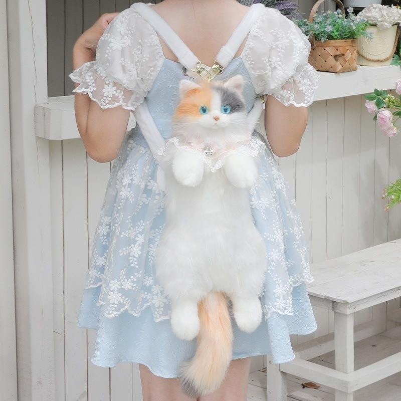 SNSで大話題！大人気　超リアル　ぬいぐるみバッグ　ショルダー　リュック　猫　キャット　 かわいい レディース ネコ ふわふわ　背負うだけで可愛い　収納力も備えたリュックわ
