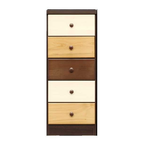 日本製 天然木 チェスト 5段 [39cm幅 ブラウン本体] 完成品 タンス 衣類収納 引出し収納