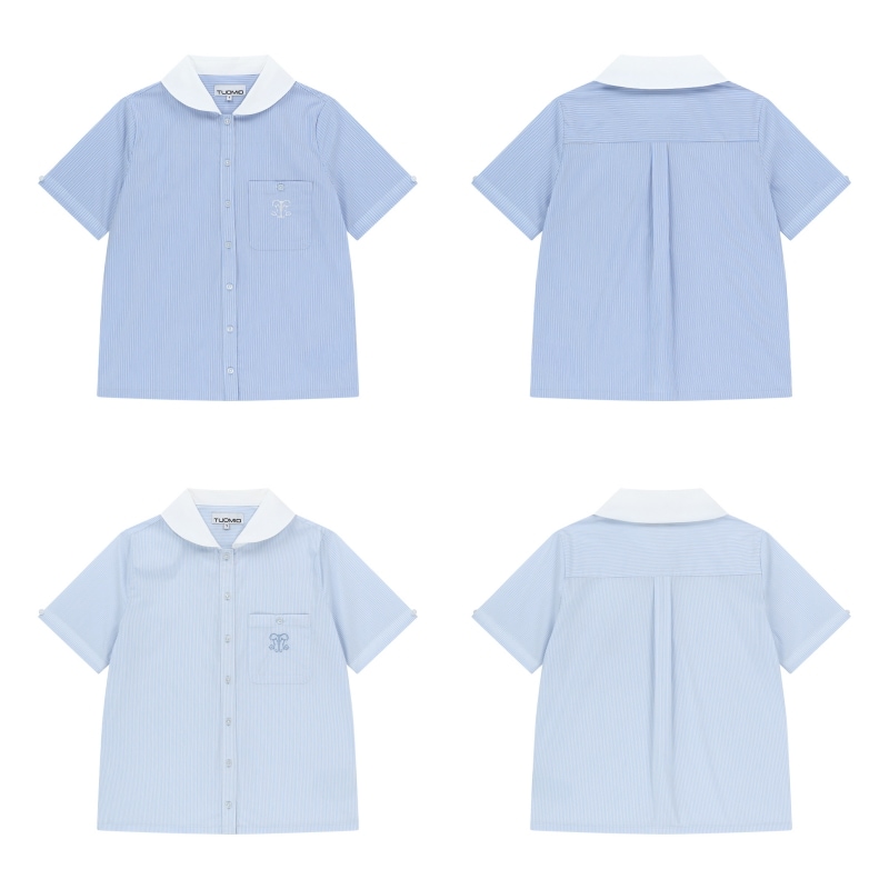 【TUOMIO】 ROUND COLLAR EMBLEM SHIRT : 2COLORS