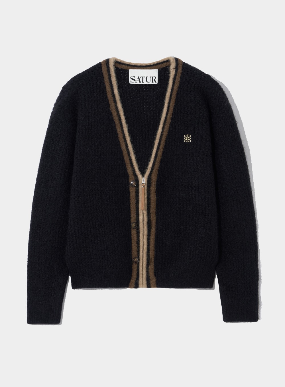【SATUR】 MOHAIR V-NECK ZIP-UP CARDIGAN : CLASSIC BLACK