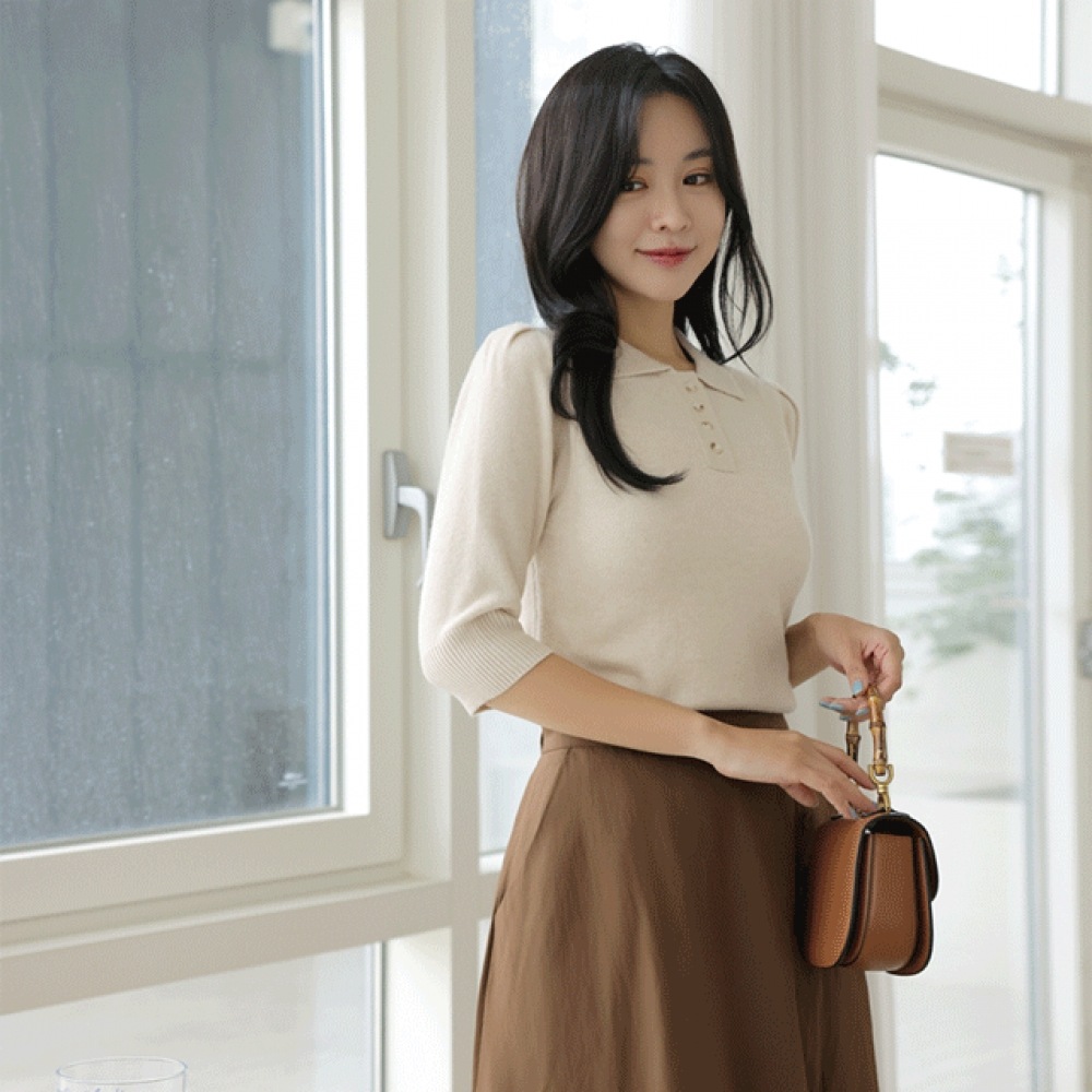 クリック＆ファニーリネンボタンカラーニット