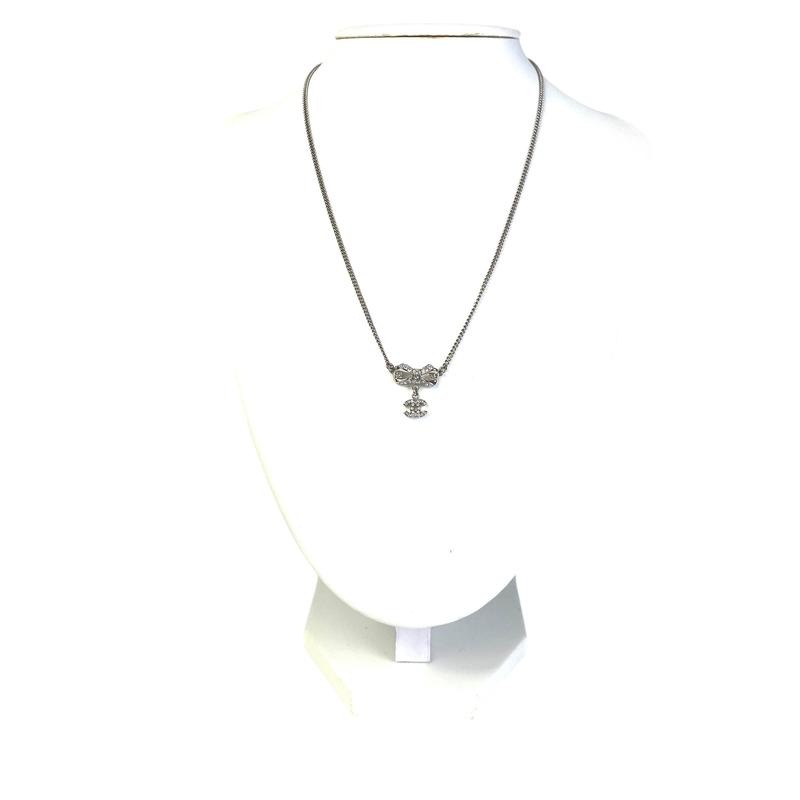 CHANEL シャネル ココマーク リボン ネックレス シルバー A-7757