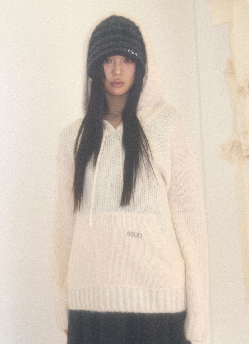 【AS"ON】 POPO HOOD KNIT / IVORY 正規品