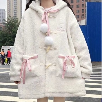 くまみみコート アウター コート スイート ガーリー ラブリー ホワイト 白 ミディアム丈 袖あり