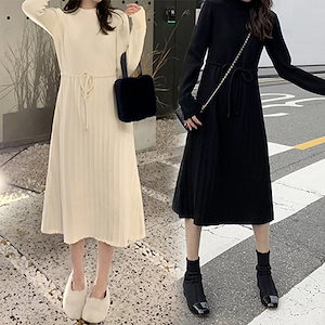 ニットワンピース セミロング ロング 韓国 着痩せ アンダーウェア セーター