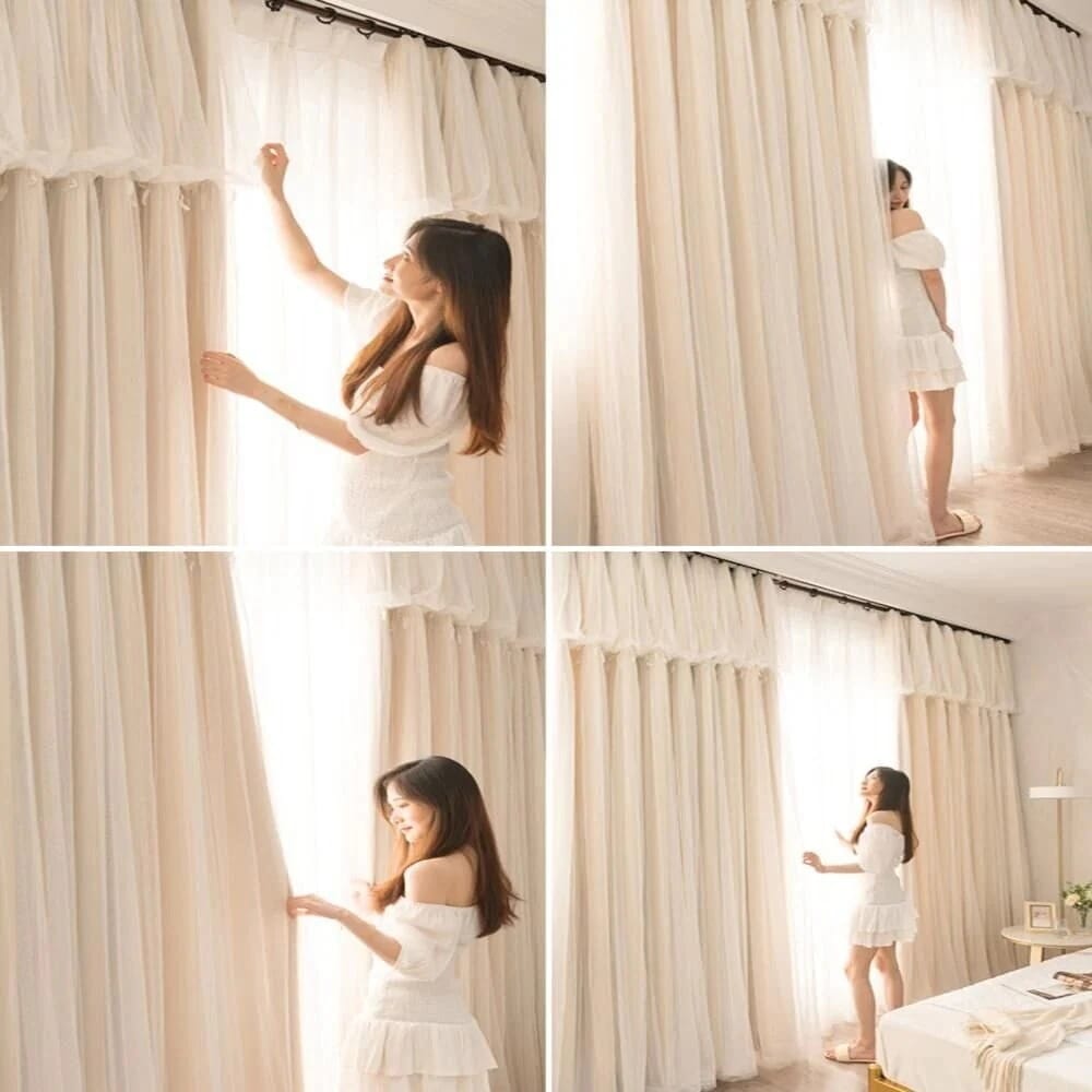 カーテンベッドプリンセスウィンドシェーディングレースベイウィンドウガールハートレイヤー2881