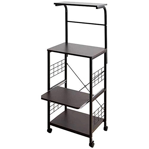 アイリスプラザ レンジ台 幅50 レンジラック 幅50奥行43高さ130cm コンパクト スライド棚 ストッパー付きキャスター 組立品 ブラウン RGK-49BN