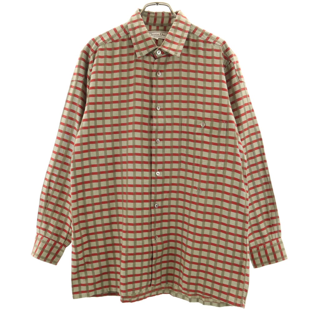 クリスチャンディオール ムッシュ チェック柄 長袖 シャツ P グレージュ系 Christian Dior MONSIEUR メンズ