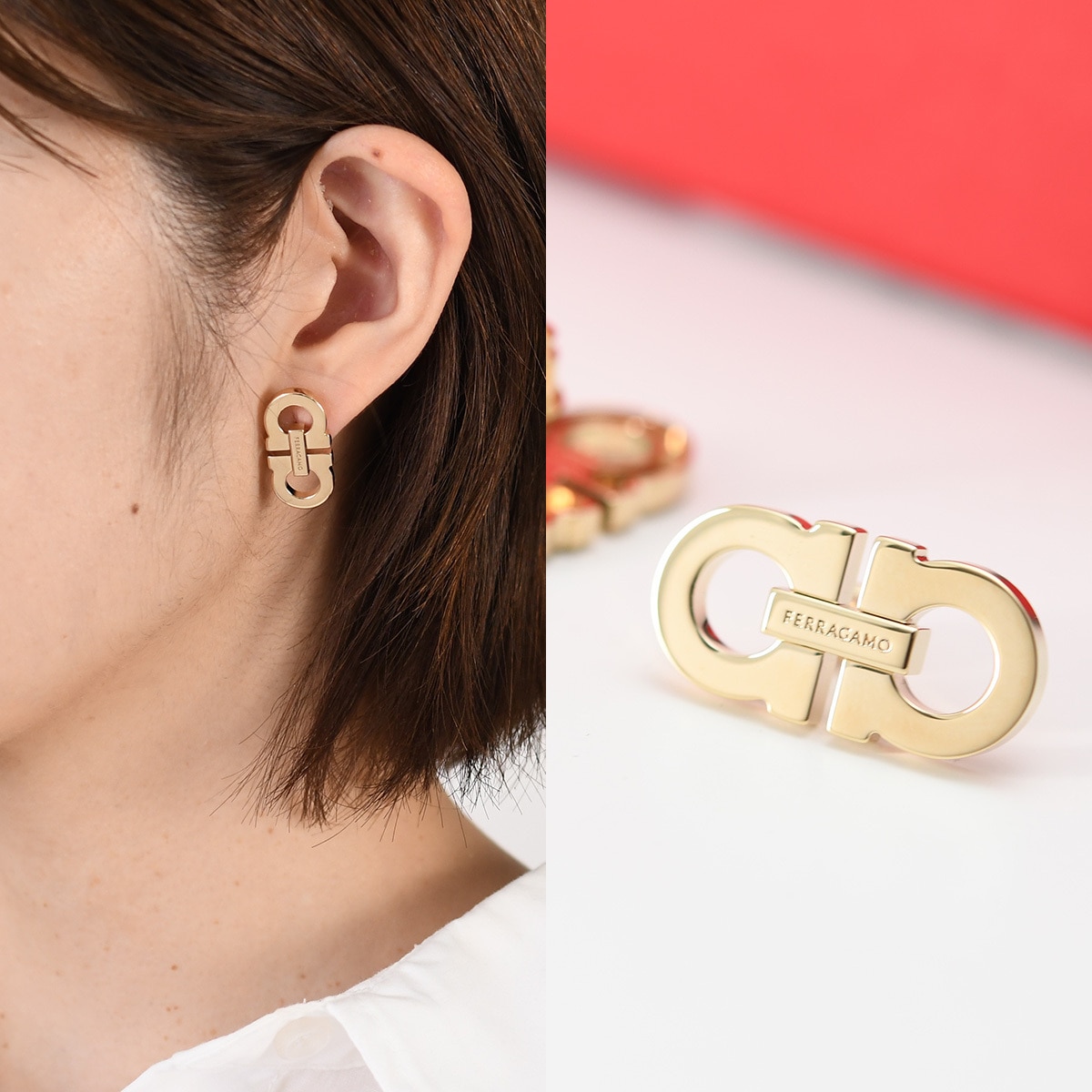 アクセサリー ピアス ダブル・ガンチーニ Gancini 760868 レディース ゴールド ロゴ スタッズピアス 両