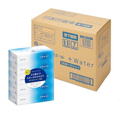 他サイト： エリエール 箱ティシュー プラスウォーター(+Water) 180組×20箱(5箱×4セット)【ハーフケース】【EC限定 段ケース入数】の商品画像
