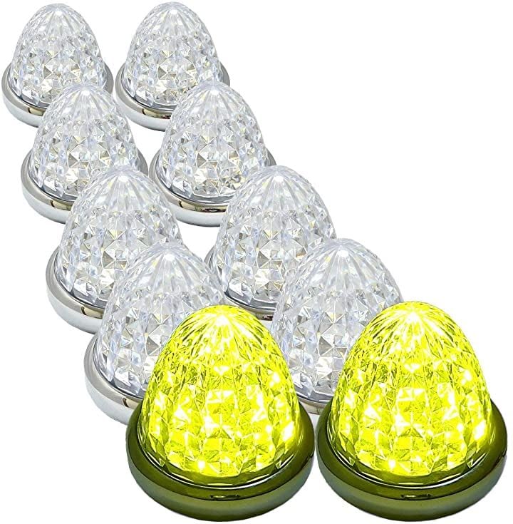 カスタマイズ 24V トラック用 LED マーカーランプ サイド 8面クリスタルカット仕様 16LED 汎用 10個( イエロー)