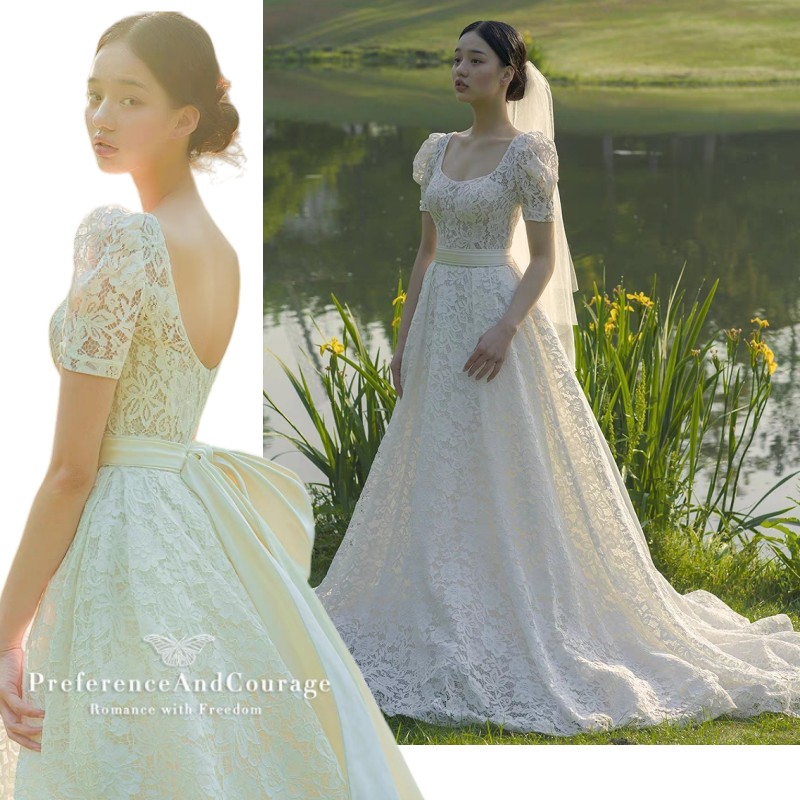 ウエディングドレス 白 Aラインドレス 安い 花嫁 挙式 二次会 ブライダル 結婚式 レディース ロングドレス 袖あり白 レース プリンセスライン 撮影