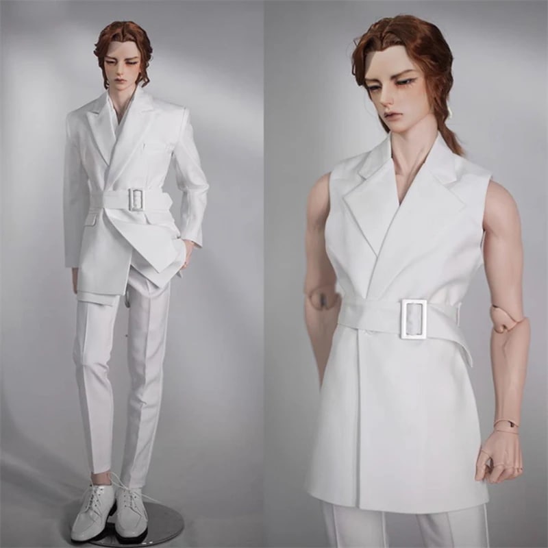 BJD ドール服 ホワイト ロングスーツ ベスト ベルト ズボン SD17/70cm/ID72/ID75/80cmサイズ球体関節人形用衣装 ドールウェア