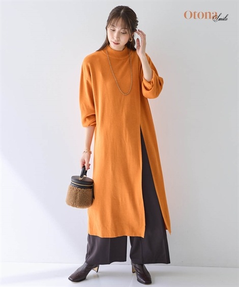 チュニック スプリットロングニットチュニック 大きいサイズ有 OtonaSMILE
