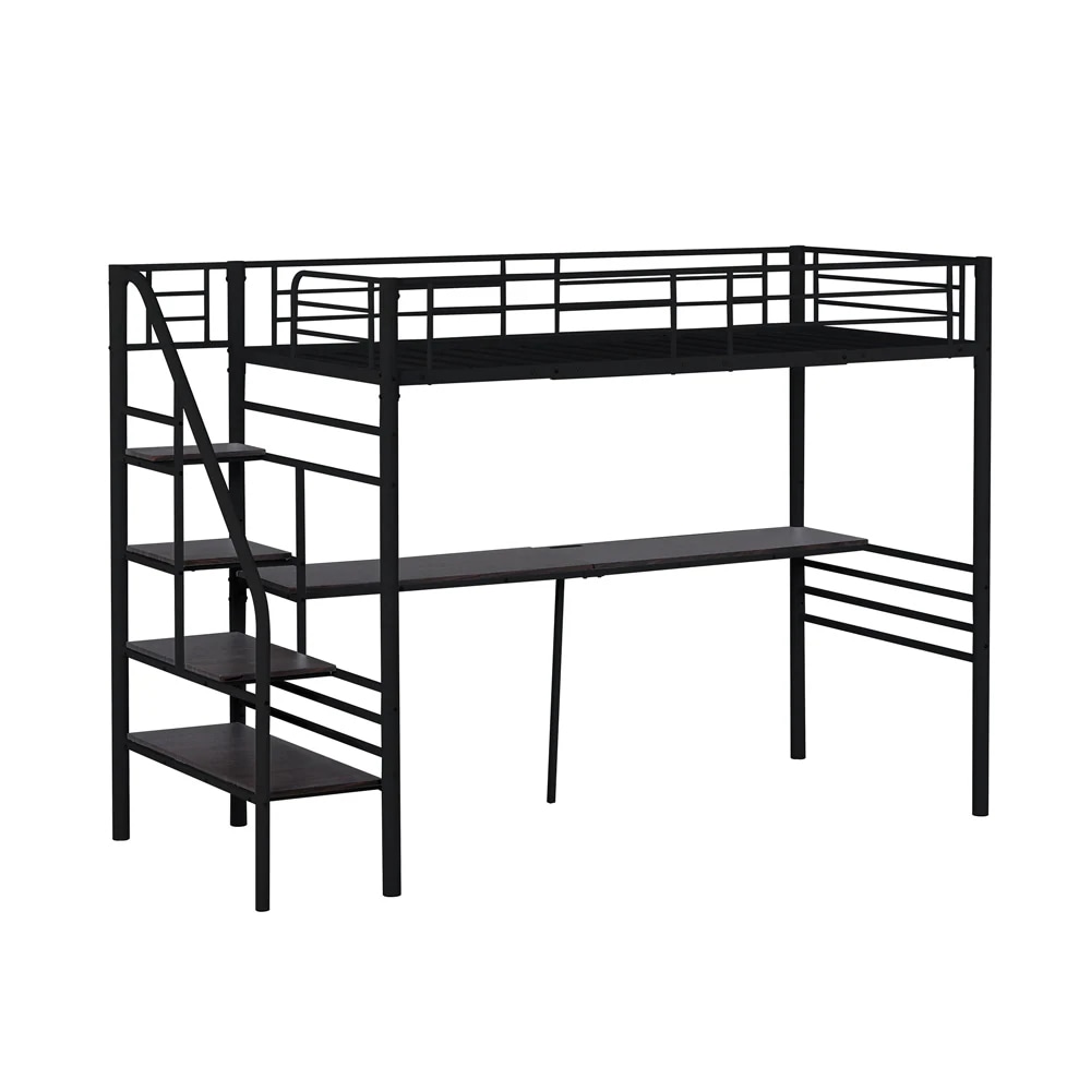 ロフトベッド 階段付き パイプベッド シングル コンセント付き 収納 子供ベッド 子供部屋二段ベッド スチール 耐震 ベッド シングル パイプベッド　パイプ