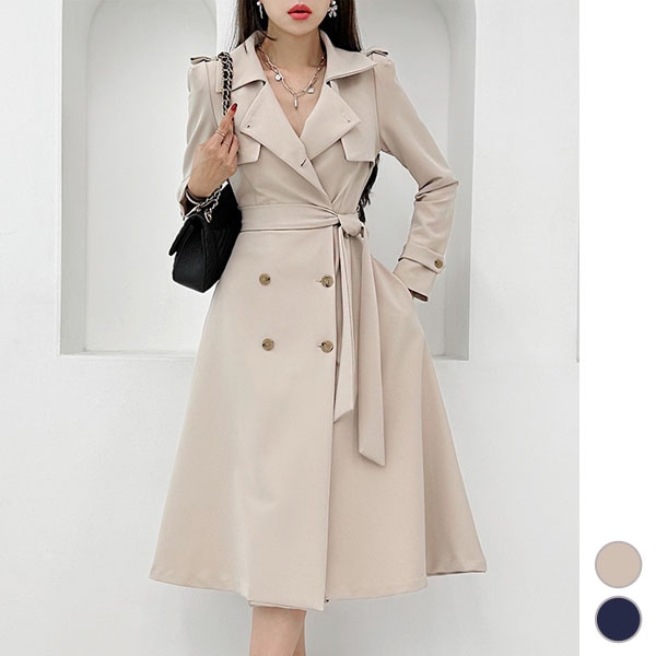 トレンチコート レディース 長袖 コート ジャケット アウター ロング丈 膝丈 上品 きれいめ オフィス 韓国 to27903