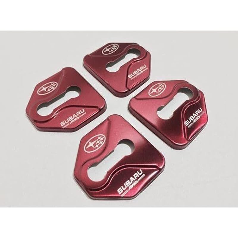 スバル用 ドア ストライカーカバー ガーニッシュ 4PCS 1台分 ステンレス レヴォーグ インプレッサ WRX レガシィ XV (レッド)