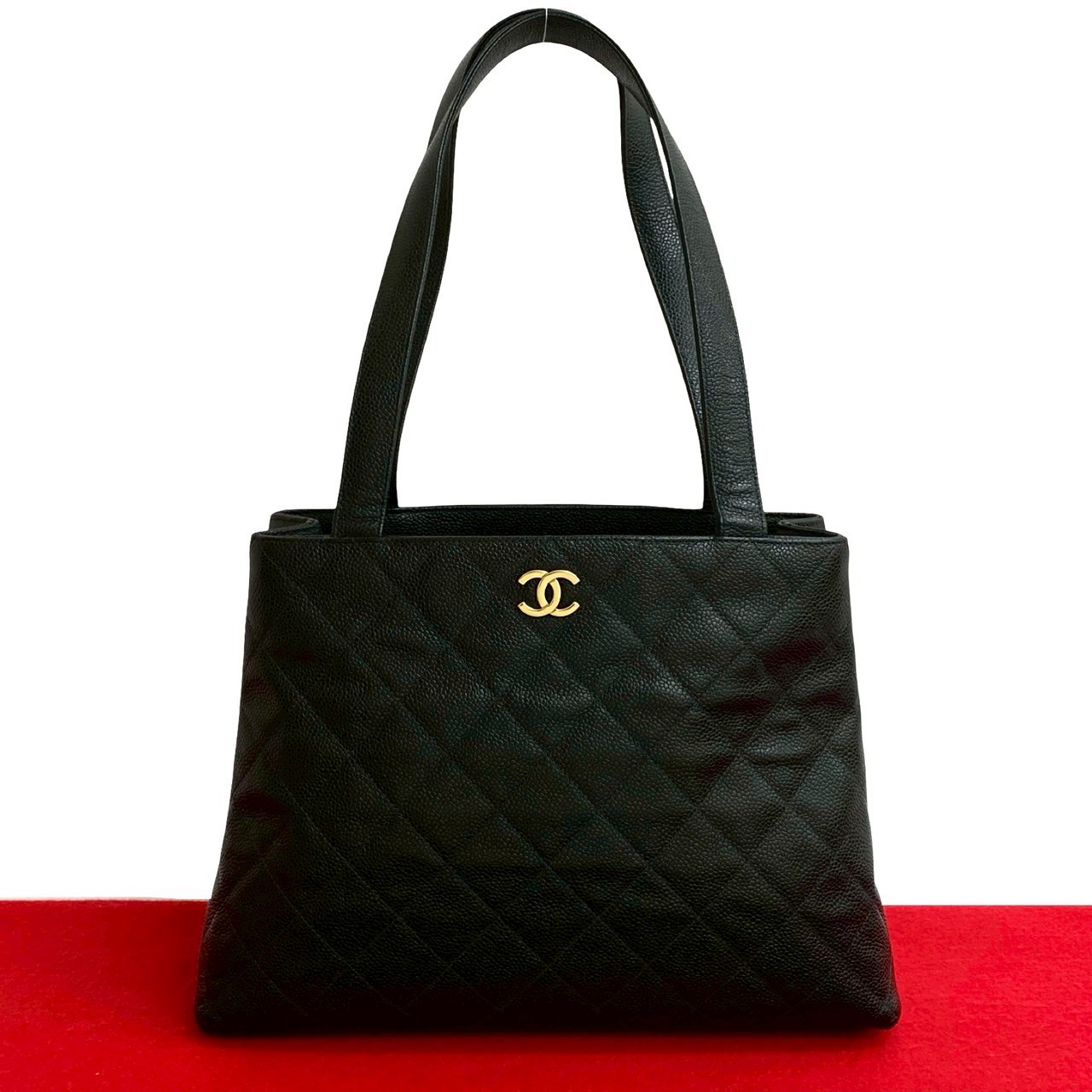 ヴィンテージ マトラッセ ココマークトートバッグ マットキャビアスキン ブラック 27156